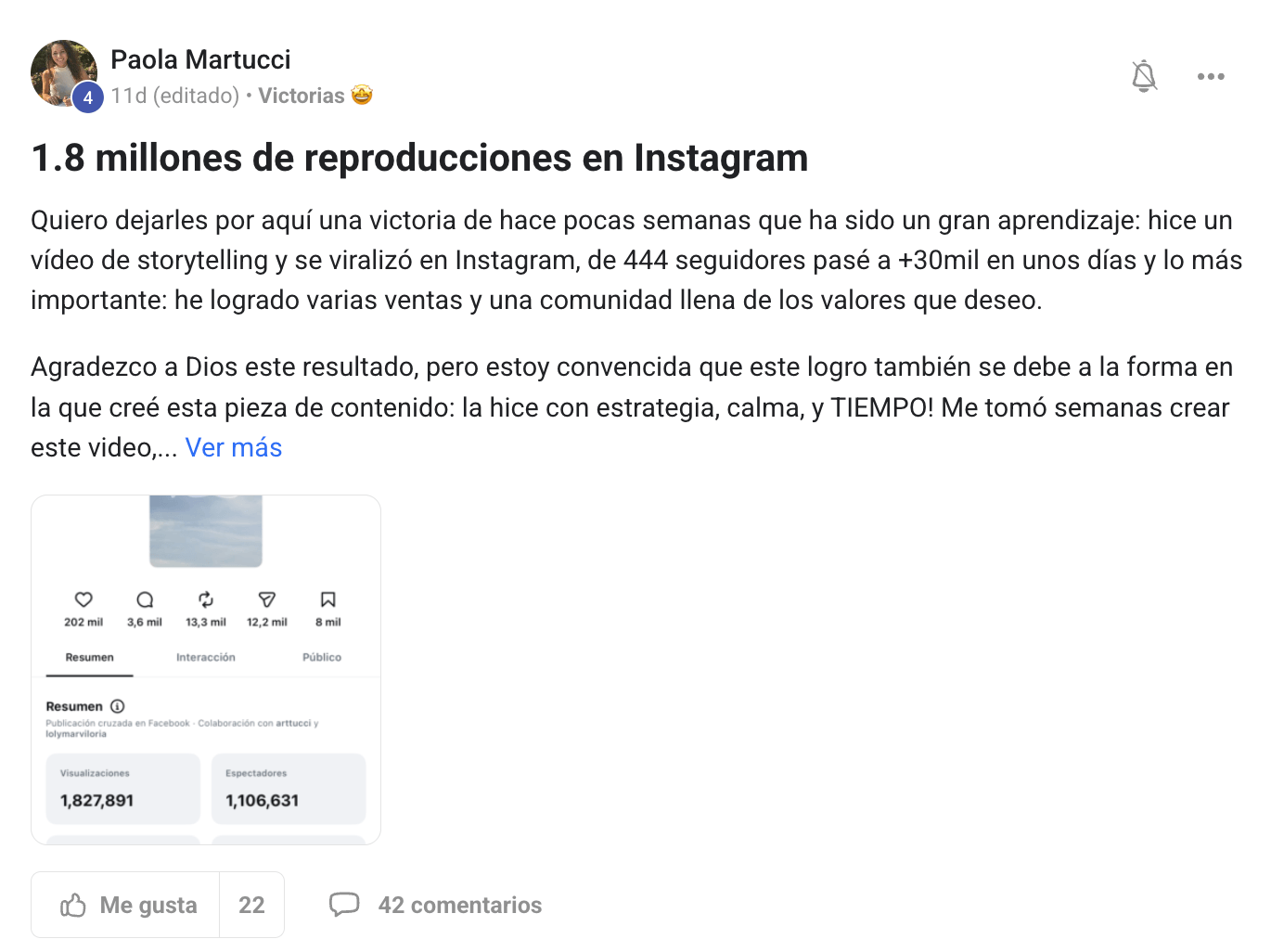 Publicación original de Paola Martucci en la comunidad