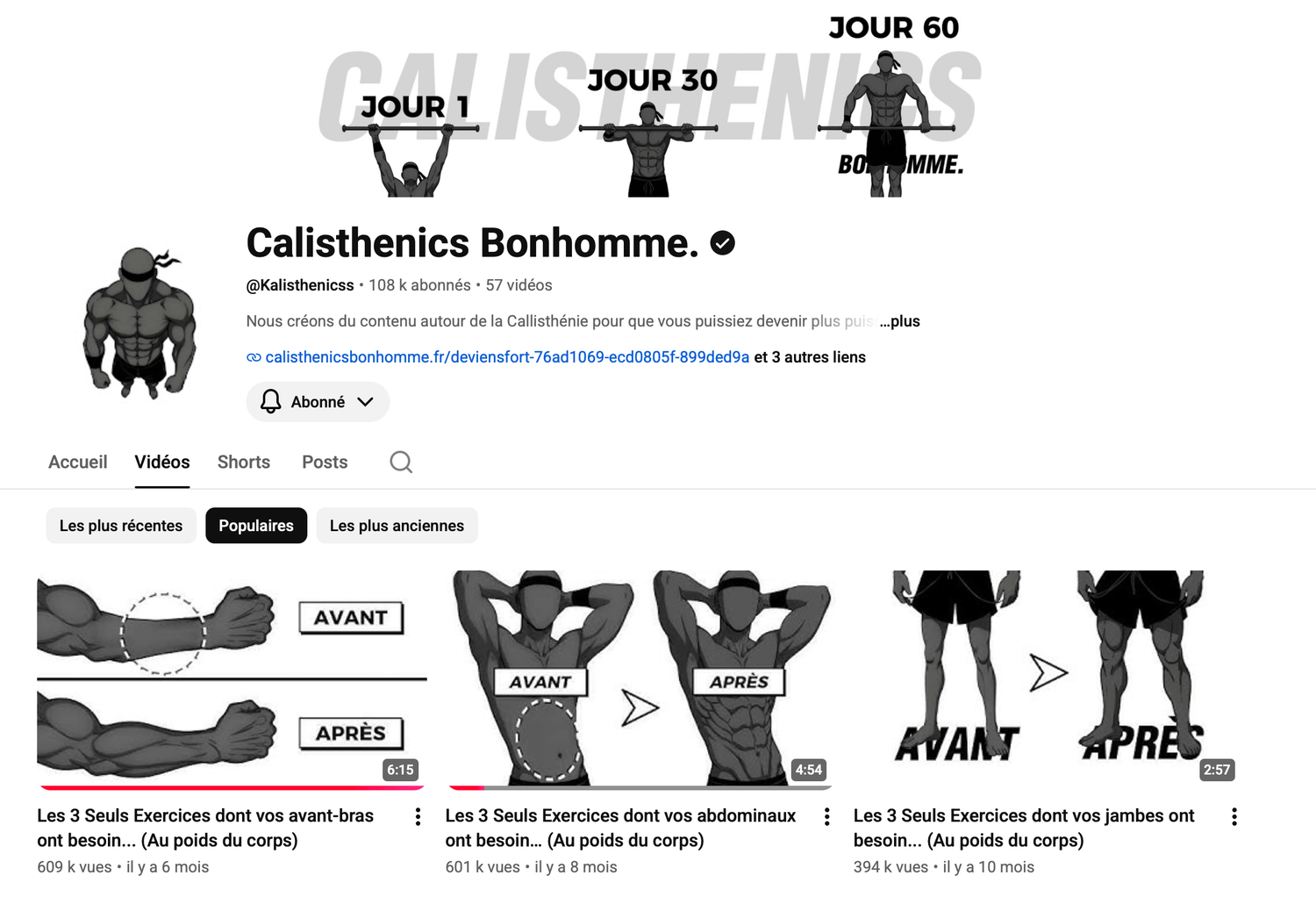 Chaîne YouTube fitness faceless Calisthenics Bonhomme