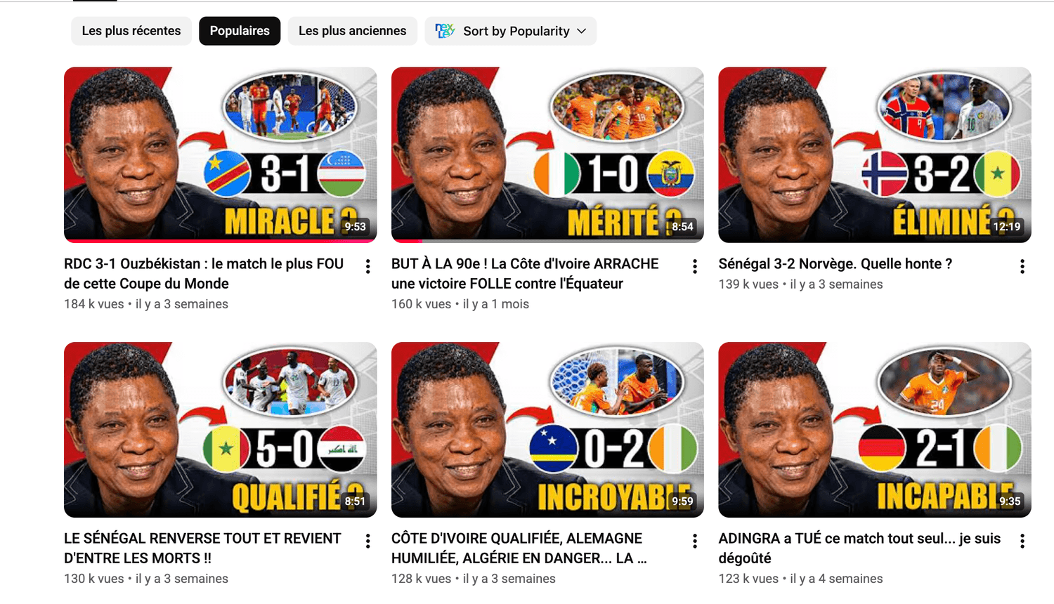 Vues des vidéos