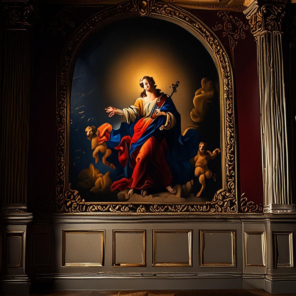 baroque mural painting dramatic lighting