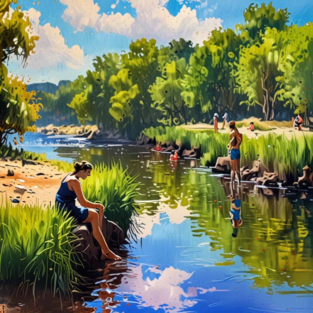 impressionist painting bathers river