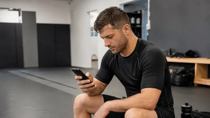 athlete looking at phone