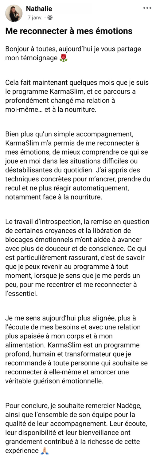 Témoignage Facebook de Nathalie