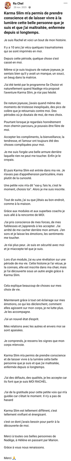 Témoignage Facebook de Rachel