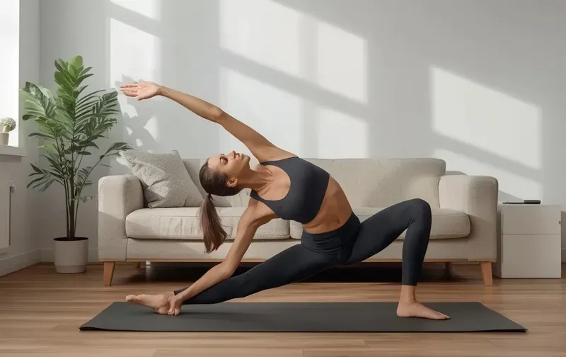 woman stretching yoga, morning, living room