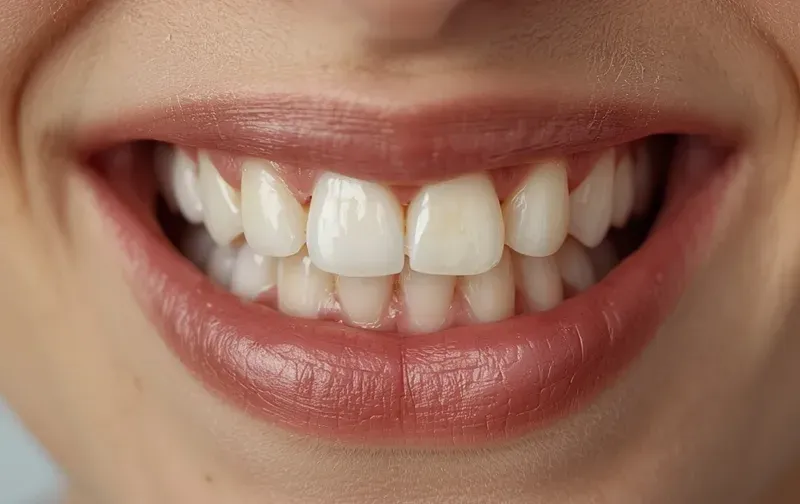 crowded crooked front teeth close up