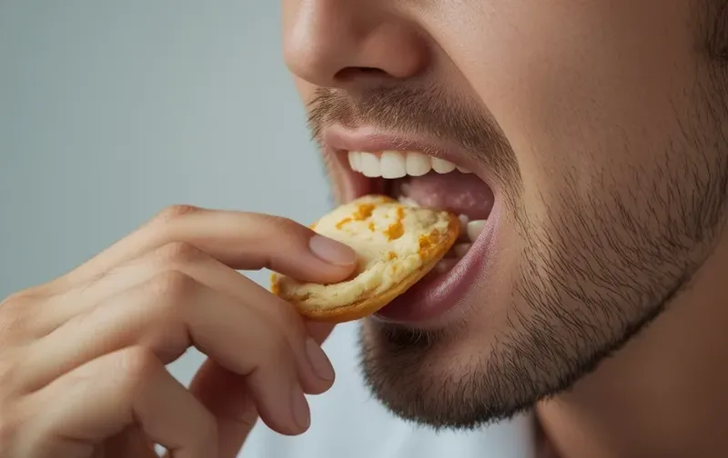 man chewing food on one side discomfort close up