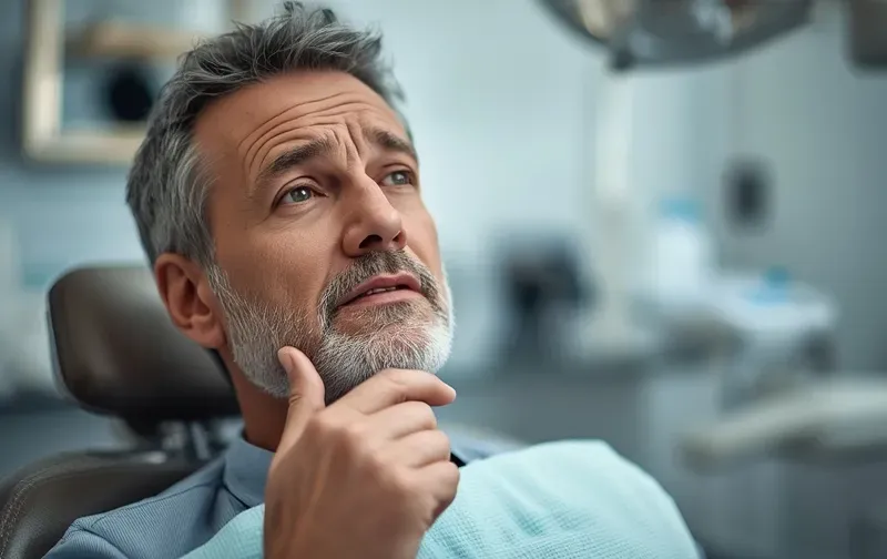 worried middle aged man thinking dentist consultation