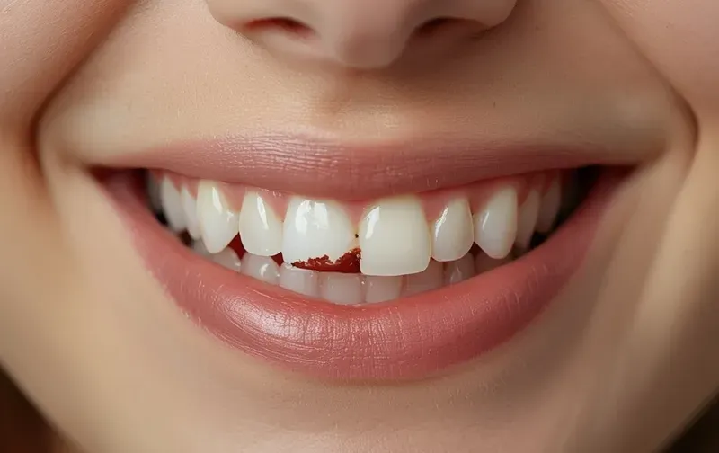 chipped uneven front teeth close up