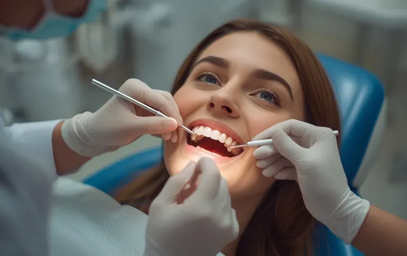 dentist examining teeth patient chair realistic photo