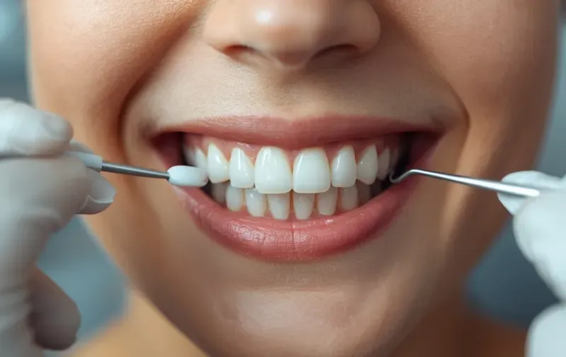 dentist examining front teeth close up realistic