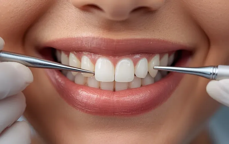 dentist treating white spots on teeth close up