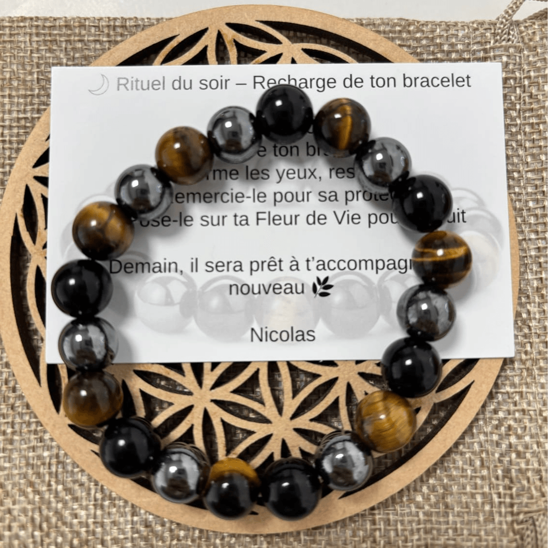 Bracelet de protection✨ Obsidienne • Hématite • Œil de Tigre & fleur de vie OFFERTE