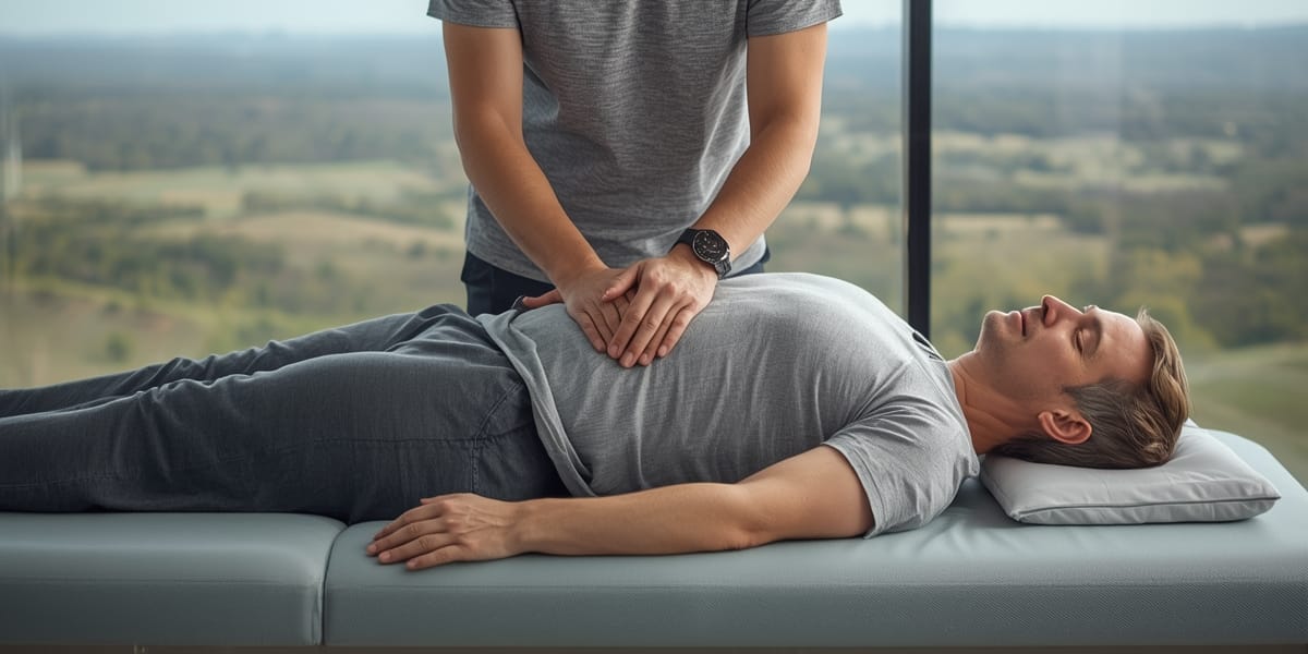 abdominal manual therapy, diaphragm treatment, patient supine