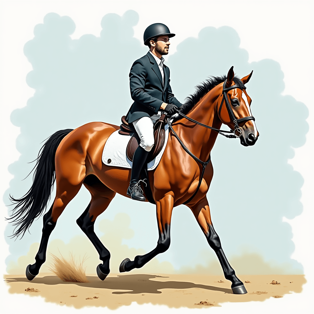 Cavalier heureux et professionnel à cheval