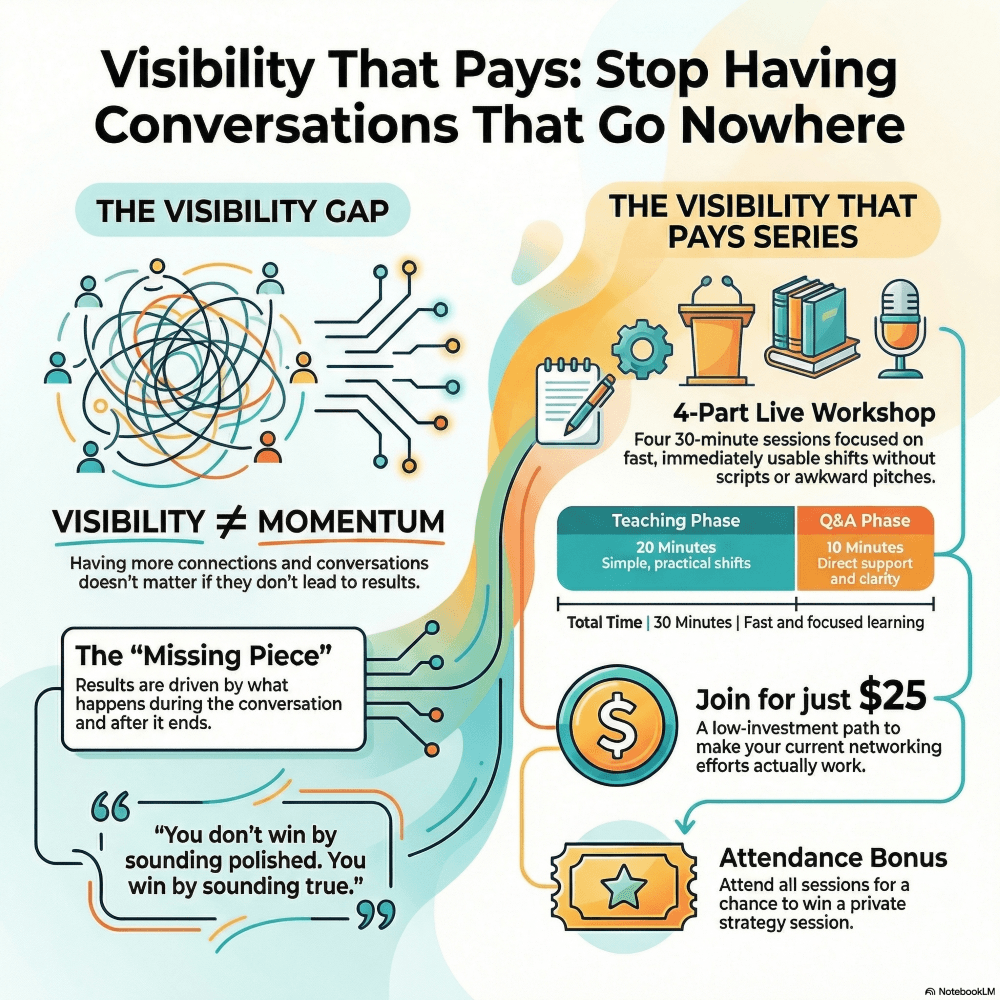 Visibility That Pays: The Visibility Gap vs The Visibility That Pays Series — 4-part live workshop, $25 investment, attendance bonus
