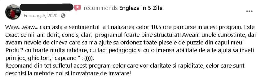 recenzie curs engleză online – captură mesaj