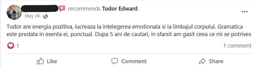 opinia unui adult cursant – screenshot testimonial