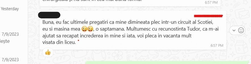 feedback curs engleză pentru începători – poză WhatsApp