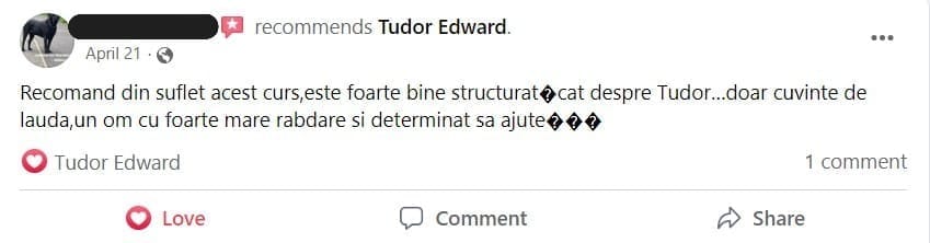 testimonial video-curs engleză Tudor Edward – imagine comentariu