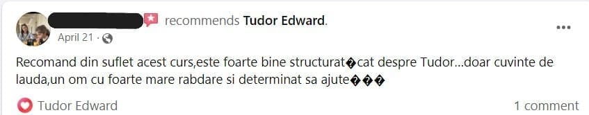 captură de ecran mesaj client – curs engleză Tudor Edward