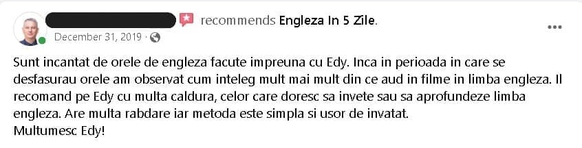mesaj cursant curs engleză Tudor Edward – imagine
