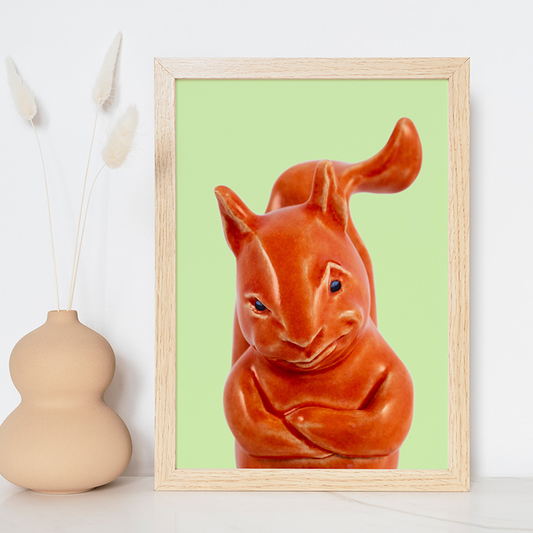 Annoyed Squirrel Print in Natural Frame