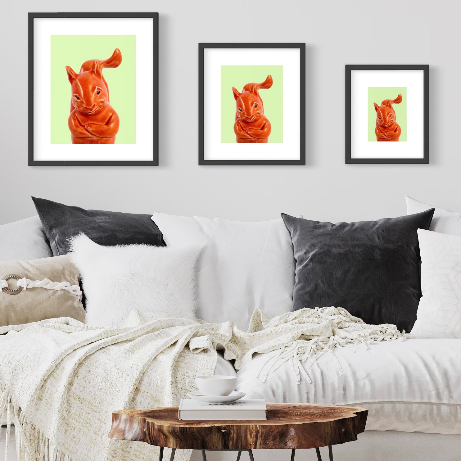 Comparison of frame sizes for Annoyed Squirrel art print