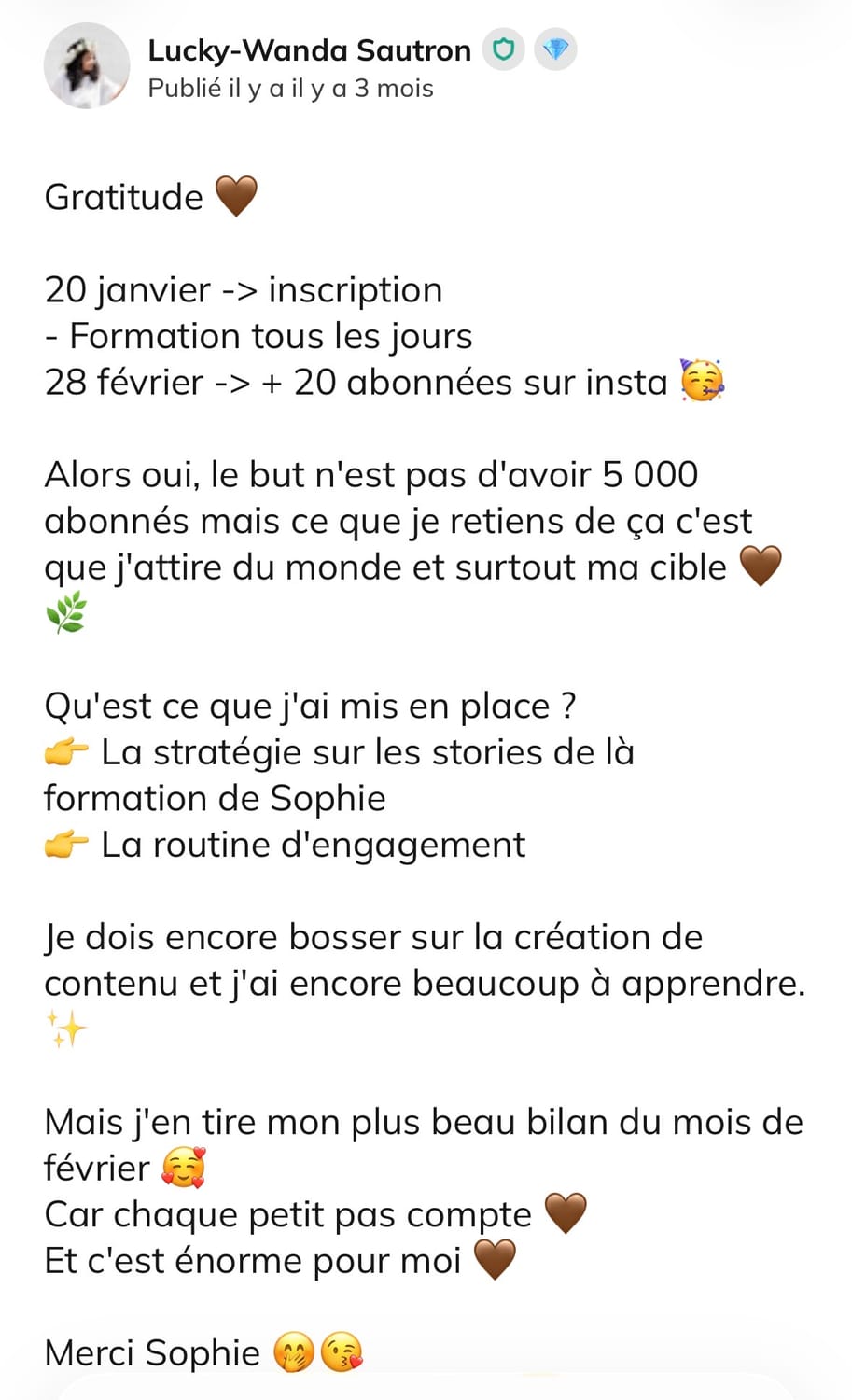 Témoignage cliente