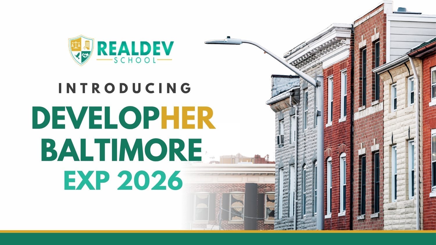 Decorative graphic with RealDev-School logo and text that says: Introducing DevelopHER Baltimore EXP 2026