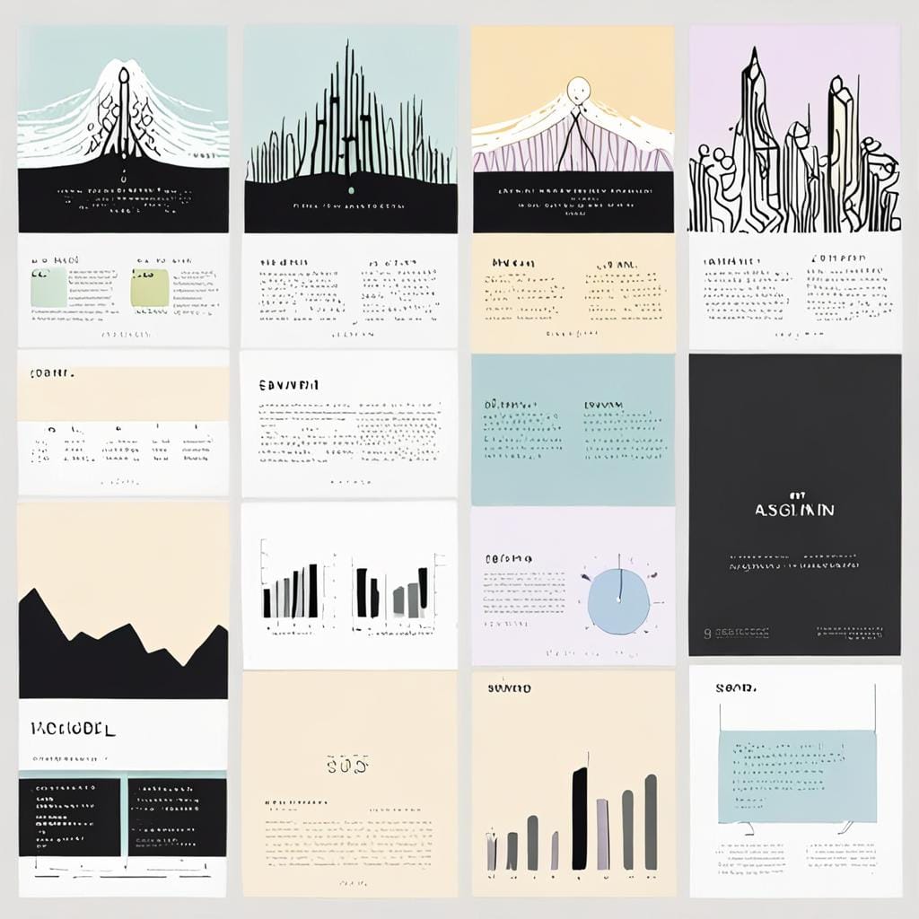 wide minimal editorial six-part AI visibility system graphic, black typography, white background, subtle pastel yellow mint blue lavender accents