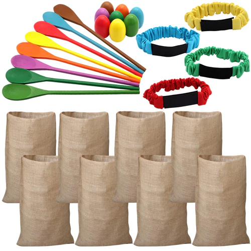 Carnival games, party games, potato sack race, relay race, egg race, celebration