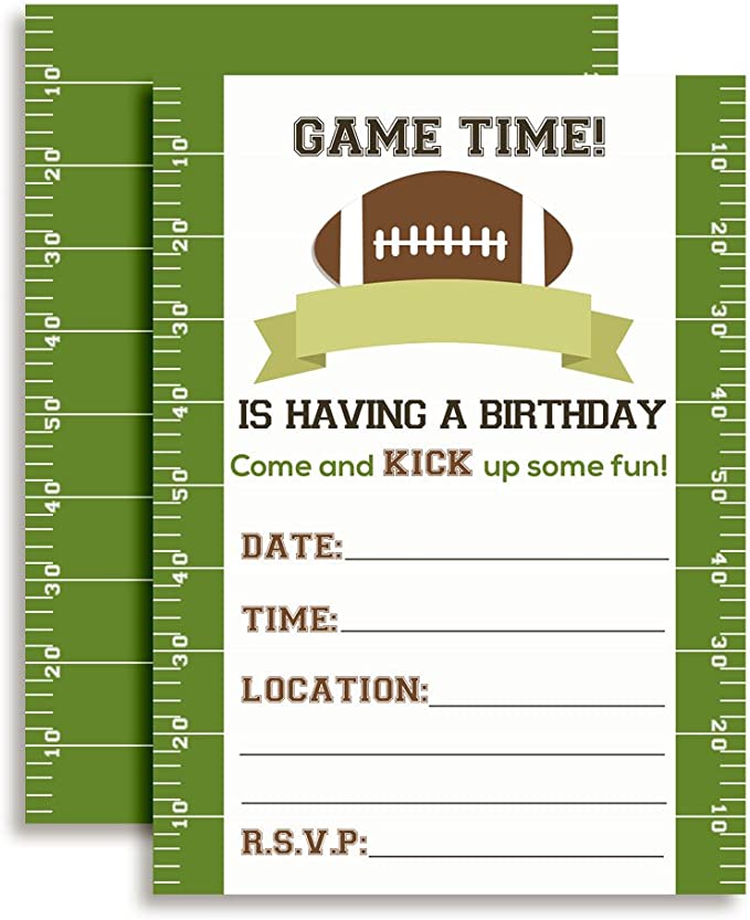 Football party invitations, party invitations, game time, football, birthday party
