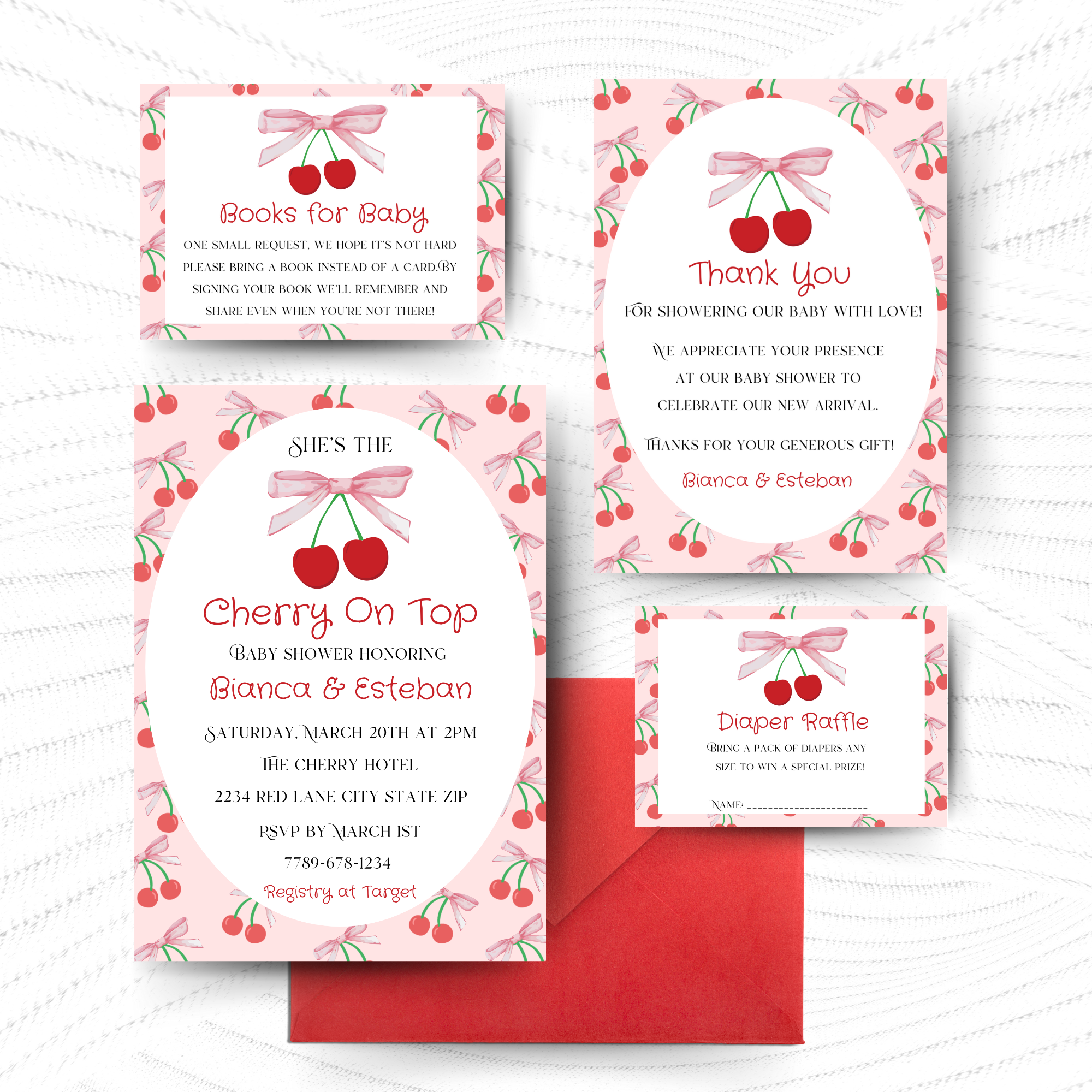 She Is The Cherry On Top Baby Shower Invitation Bundle
