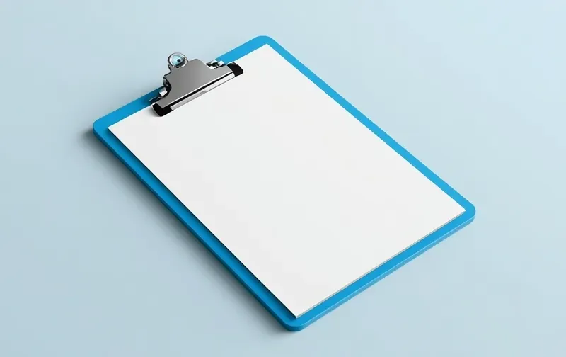 clean 3D modern workbook mockup, blue and white cover, medical clipboard theme, isolated, studio lighting, minimal clean background