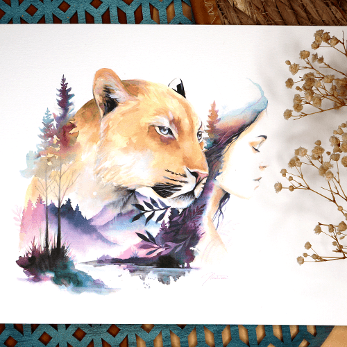 Natacha Perez - Lionne, femme et paysage à l'aquarelle