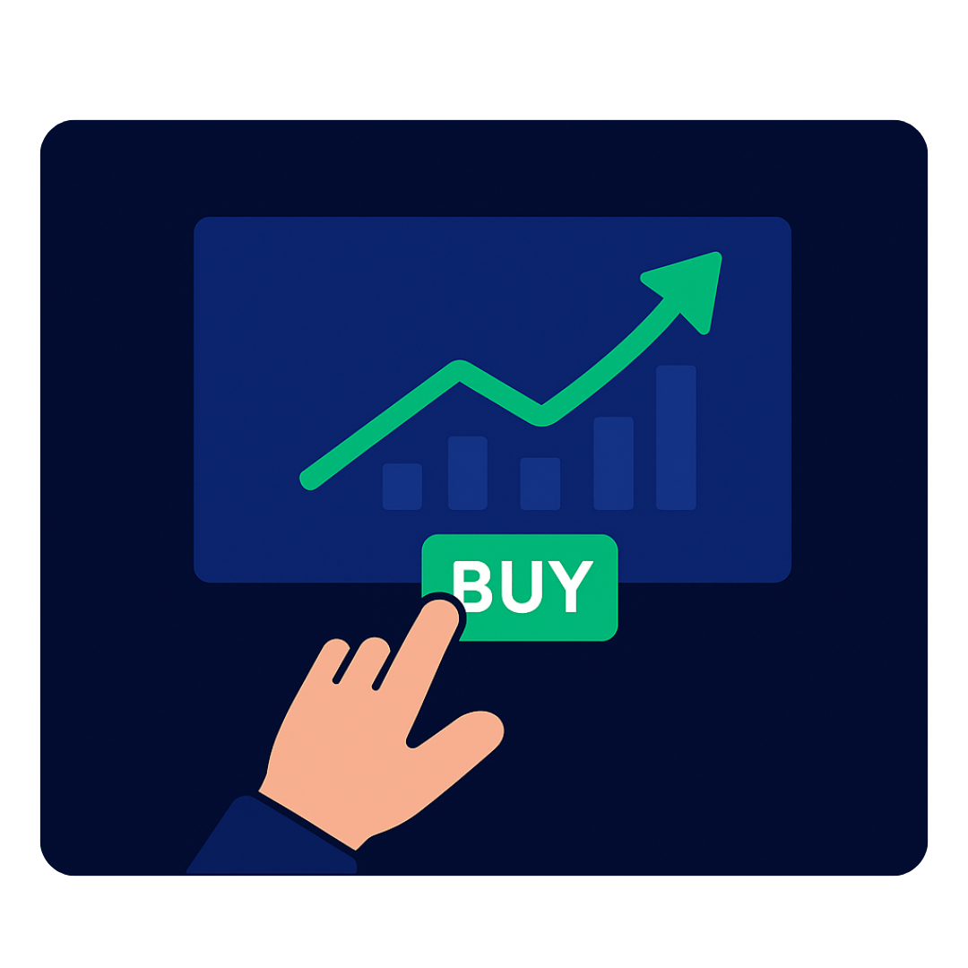 Executing forex trades confidently with green BUY button and price chart on screen
