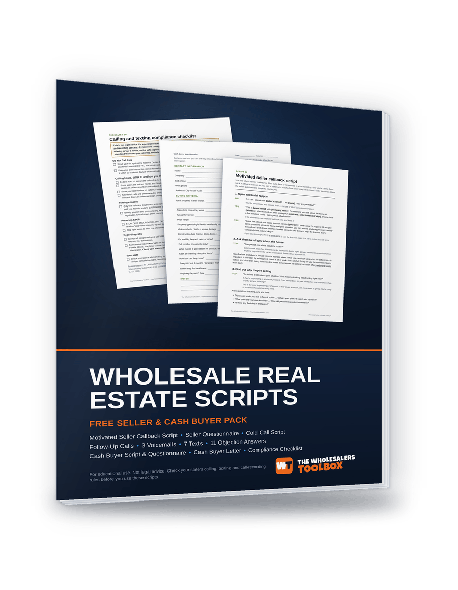 Wholesaler Script Pack cover: free wholesale real estate scripts PDF