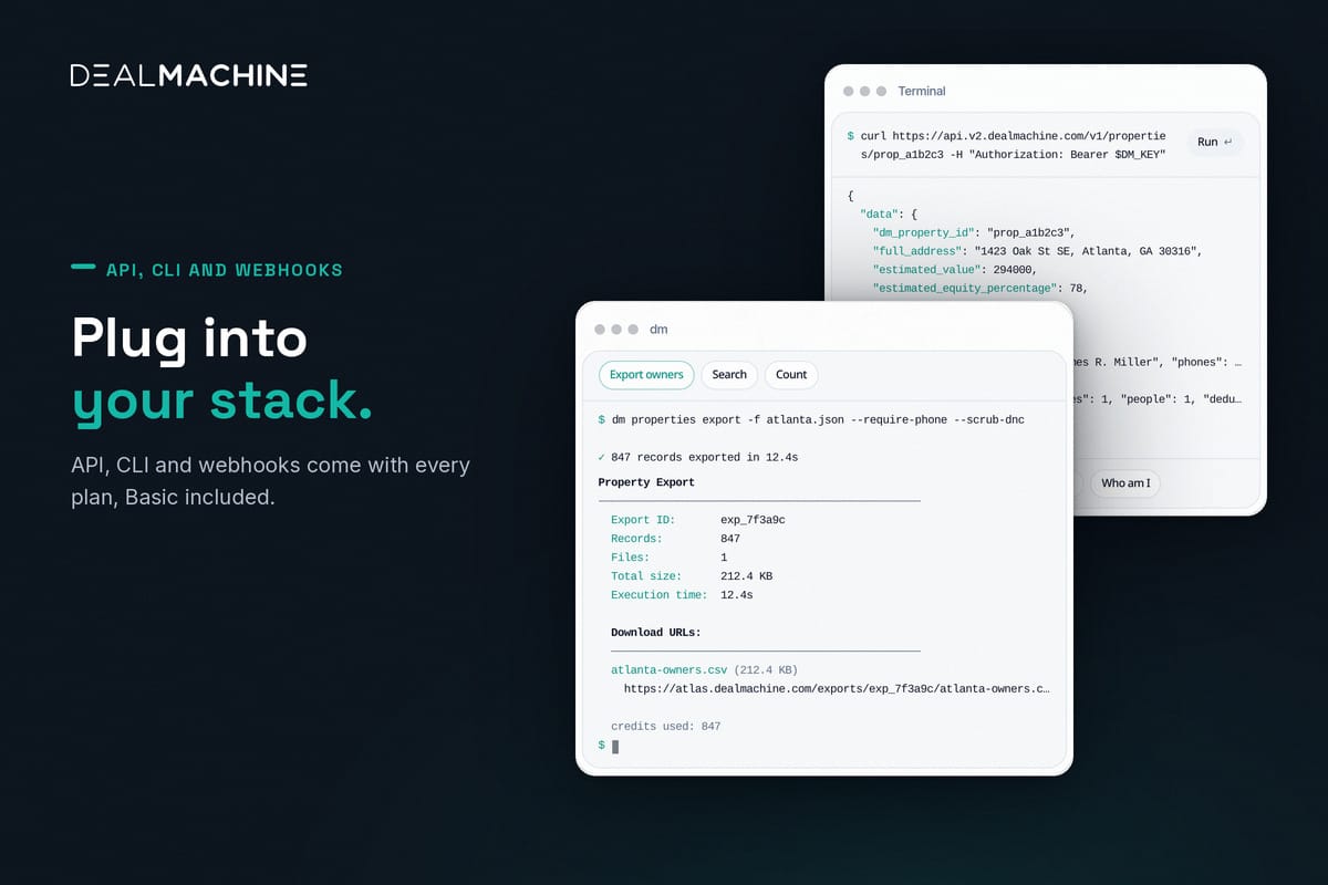 DealMachine API, CLI and webhooks