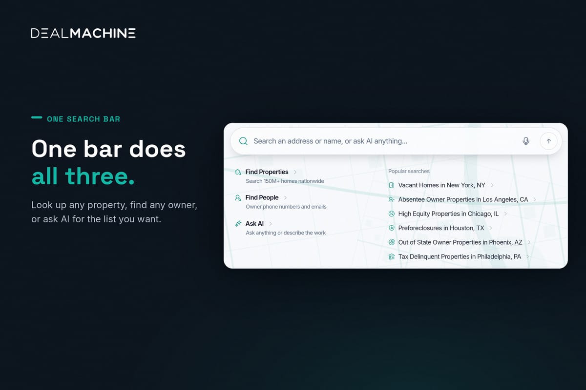 DealMachine one search bar for properties, people and AI