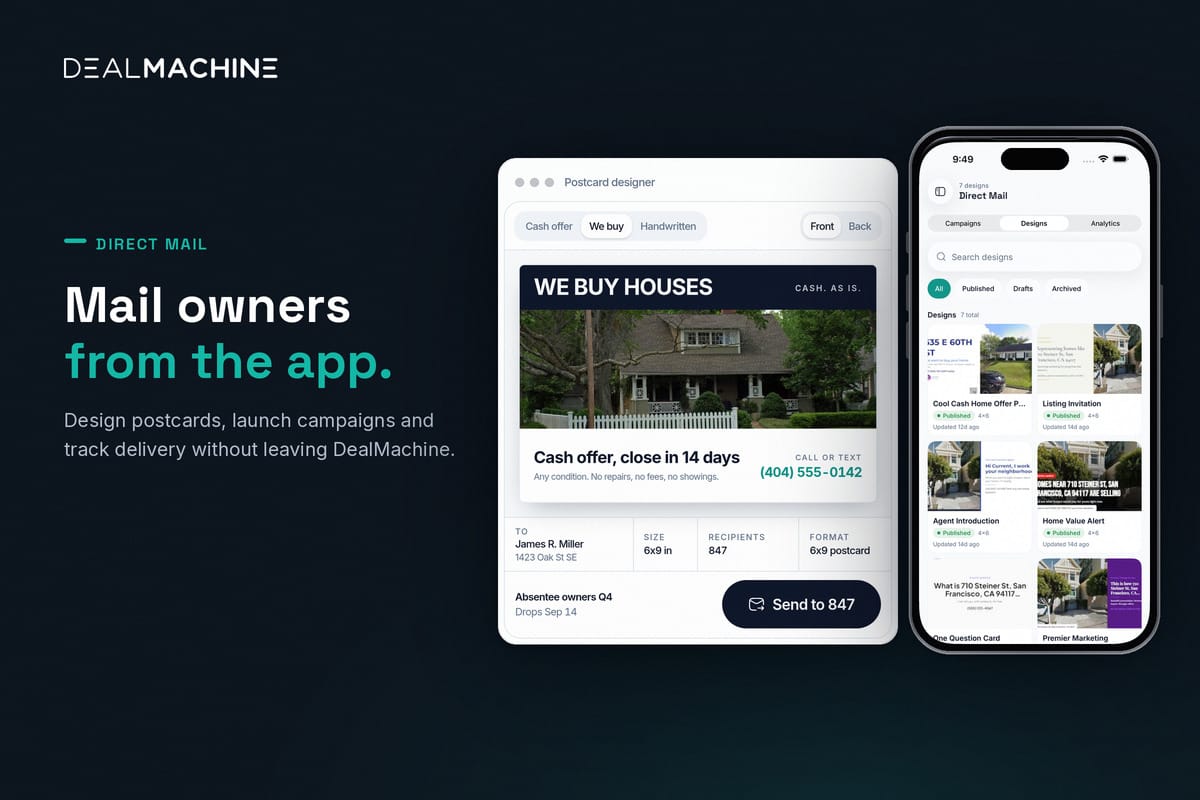 DealMachine postcards: Direct Mail app with an AI-designed postcard