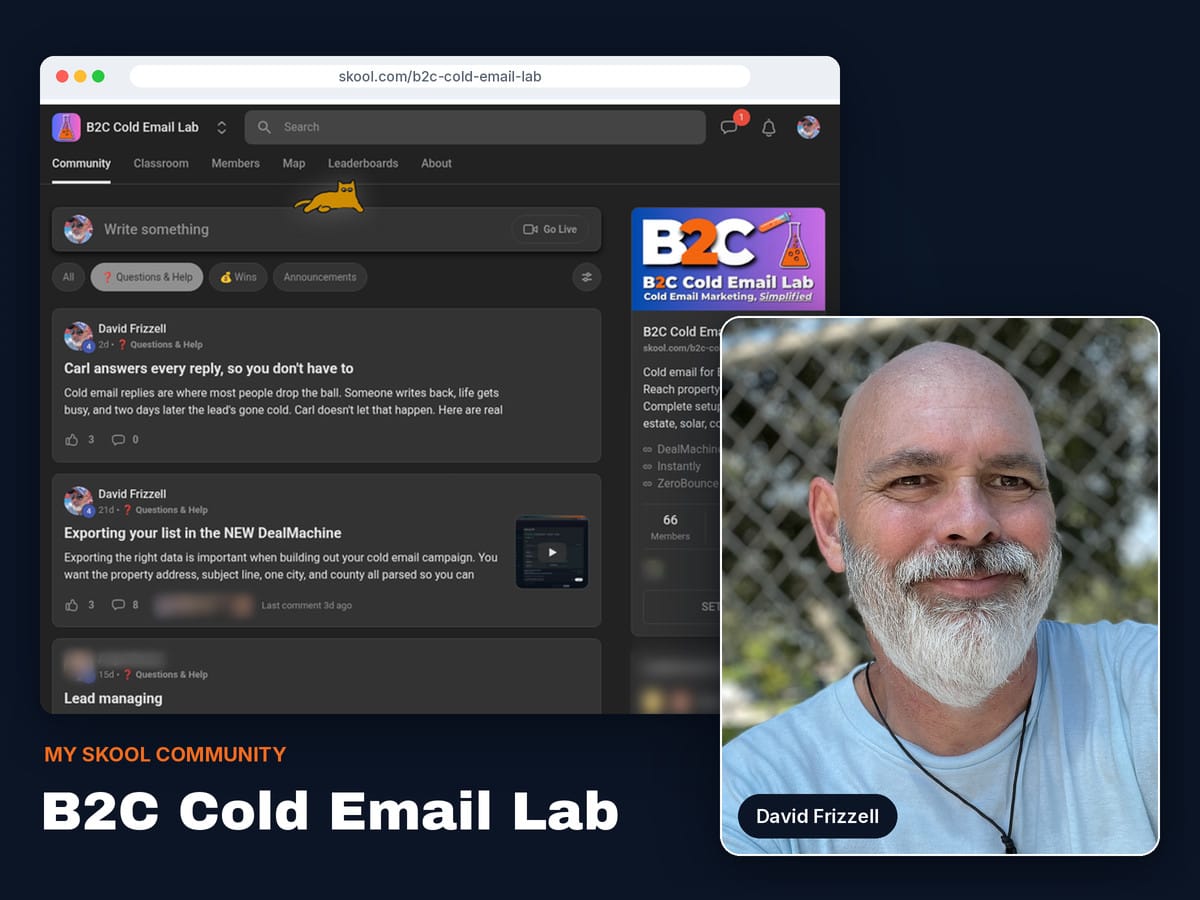 David Frizzell and the B2C Cold Email Lab community on Skool