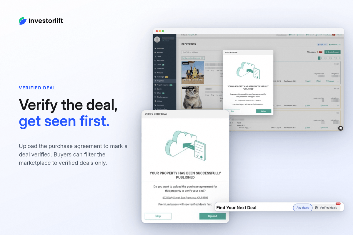 InvestorLift deal listing showing the Verified Deal badge
