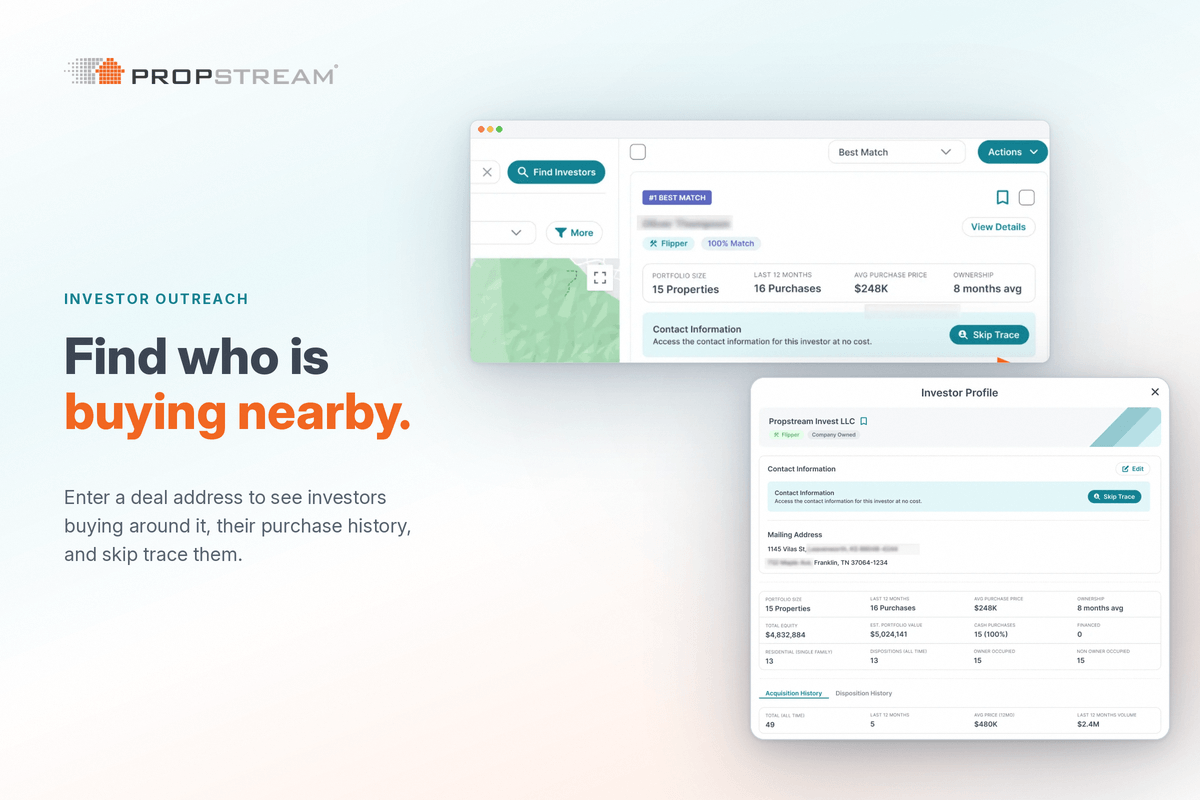 PropStream search for active investors who bought near a property