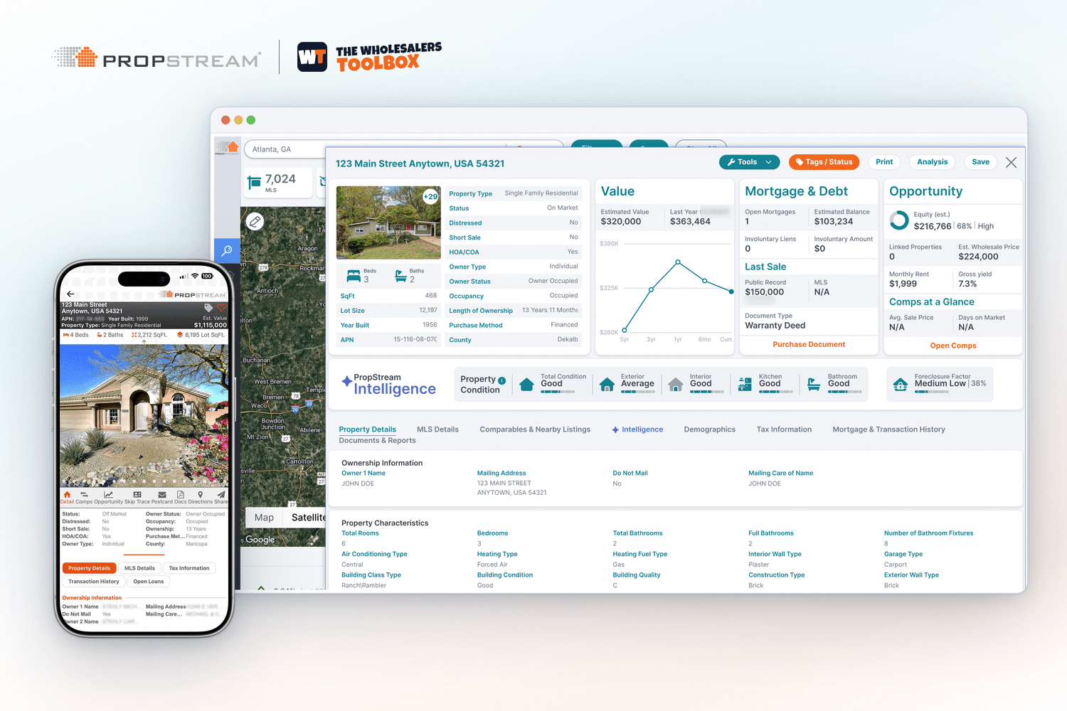 PropStream map search showing properties with the lead list filter panel open