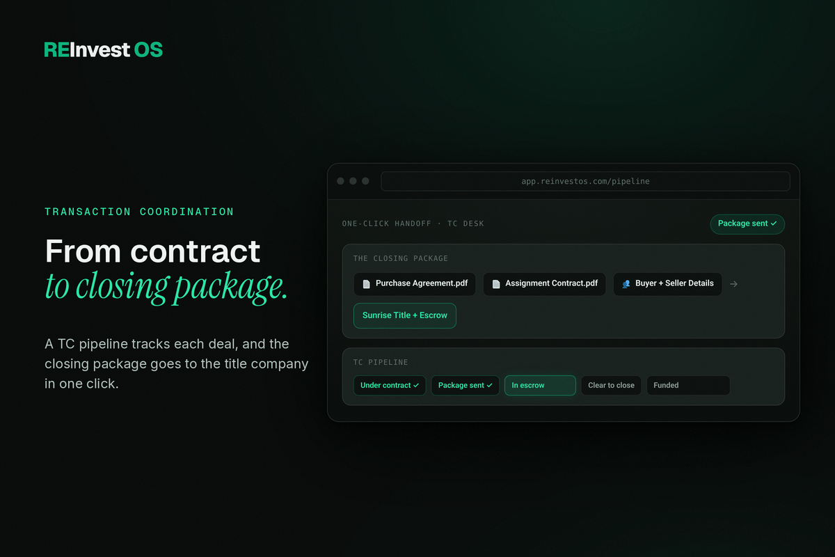 REInvest OS TC pipeline and closing package