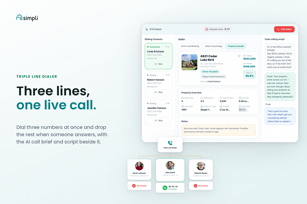 REsimpli triple line dialer calling three numbers at once