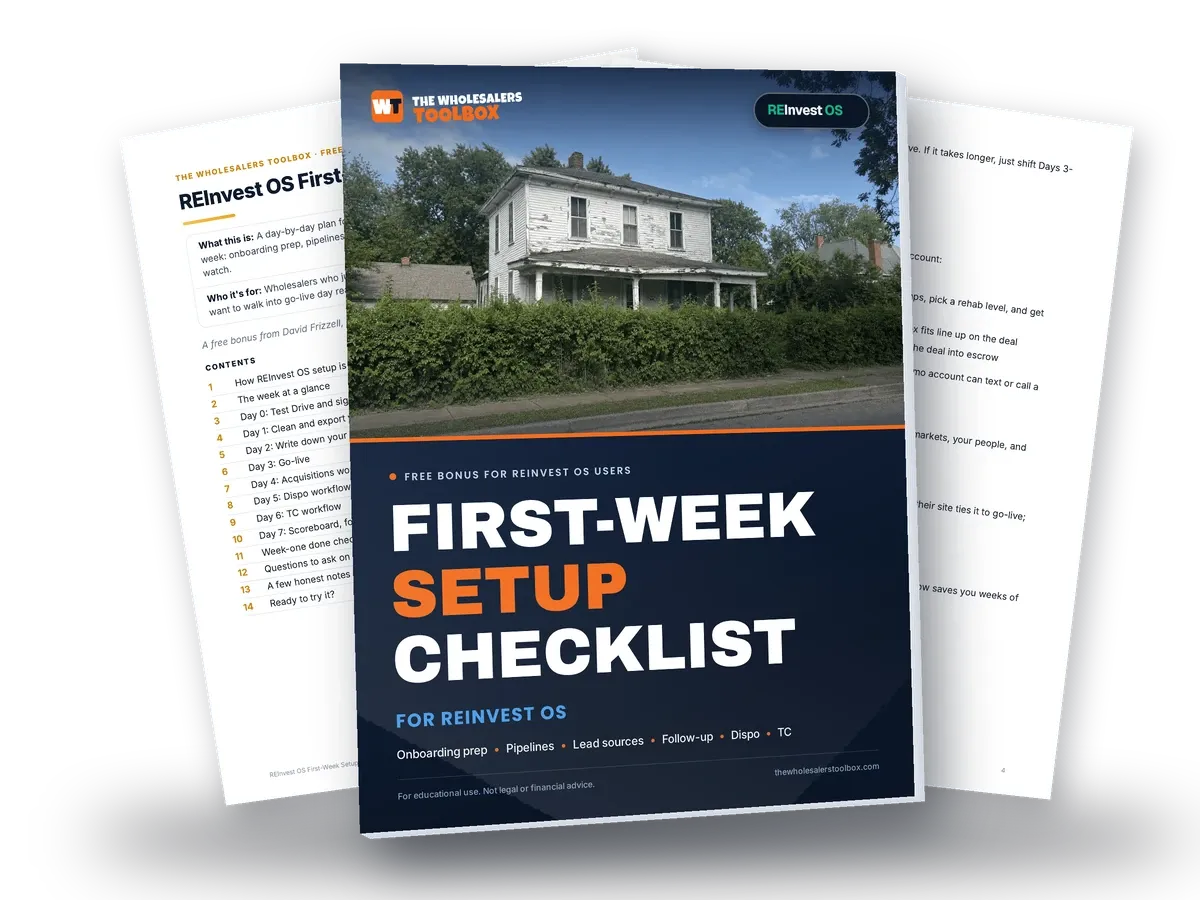 REInvest OS First-Week Setup Checklist + Pipeline Stage Template