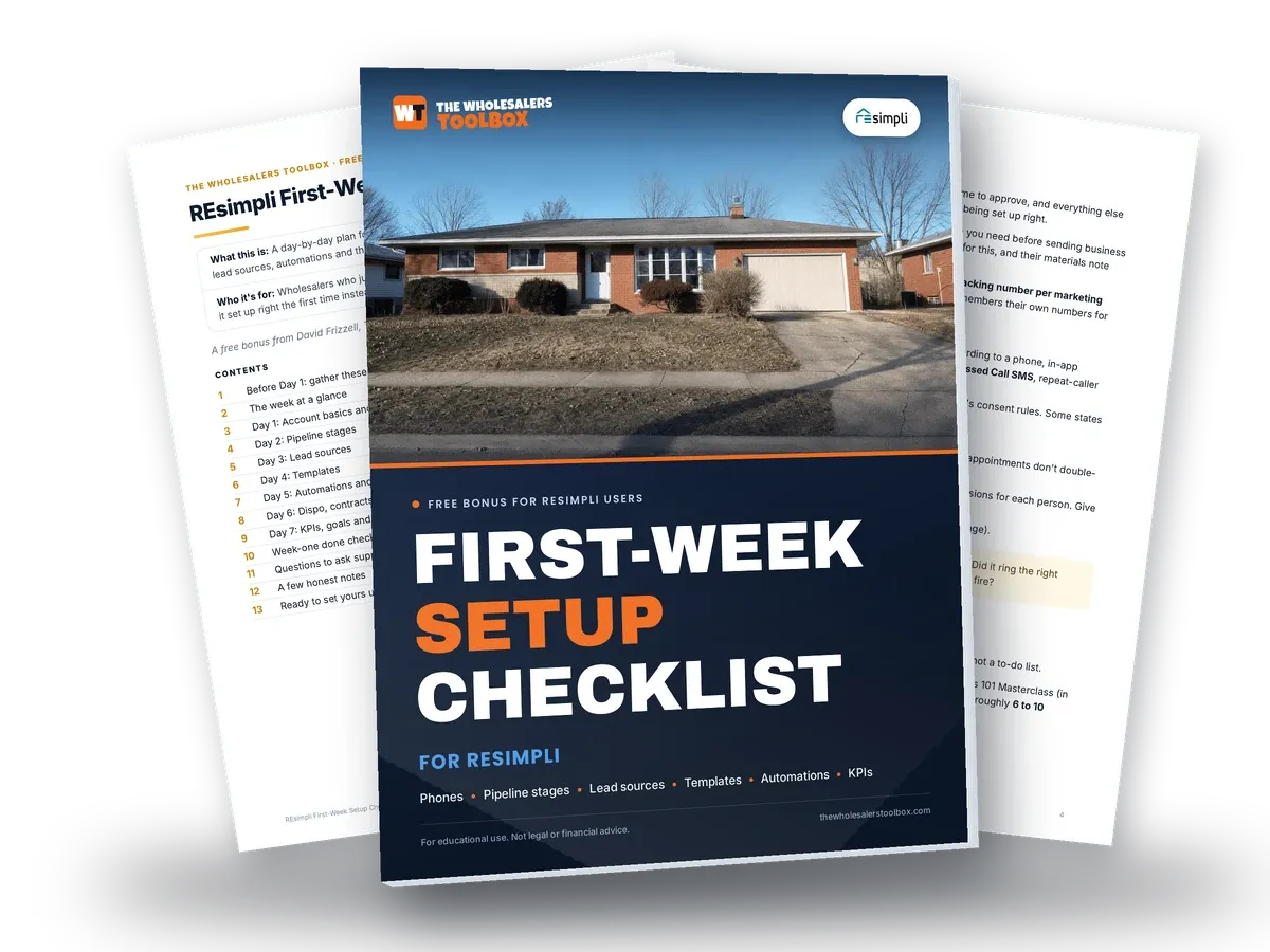 REsimpli First-Week Setup Checklist + Pipeline Stage Template