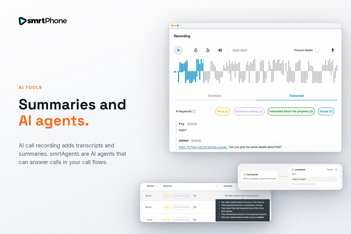smrtPhone call recording with an AI transcript of a seller call